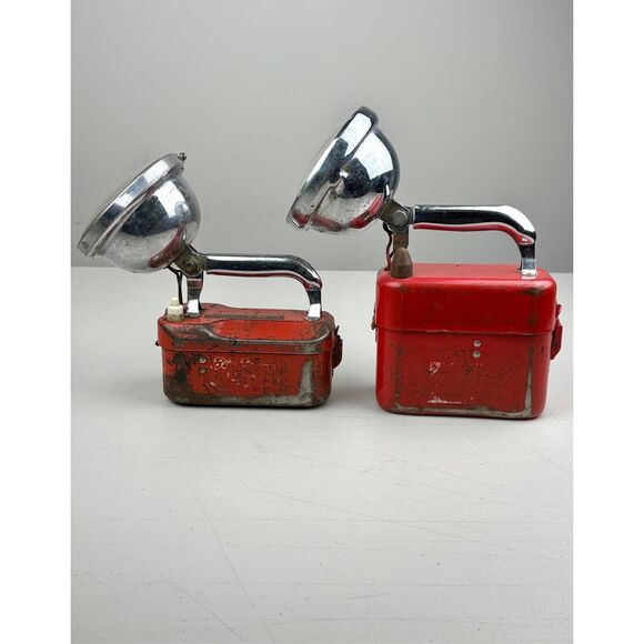Vtg Teledyne Big Beam 266 Red Metal Flashlights Lantern Combo Railroad Untested - Picture 2 of 13